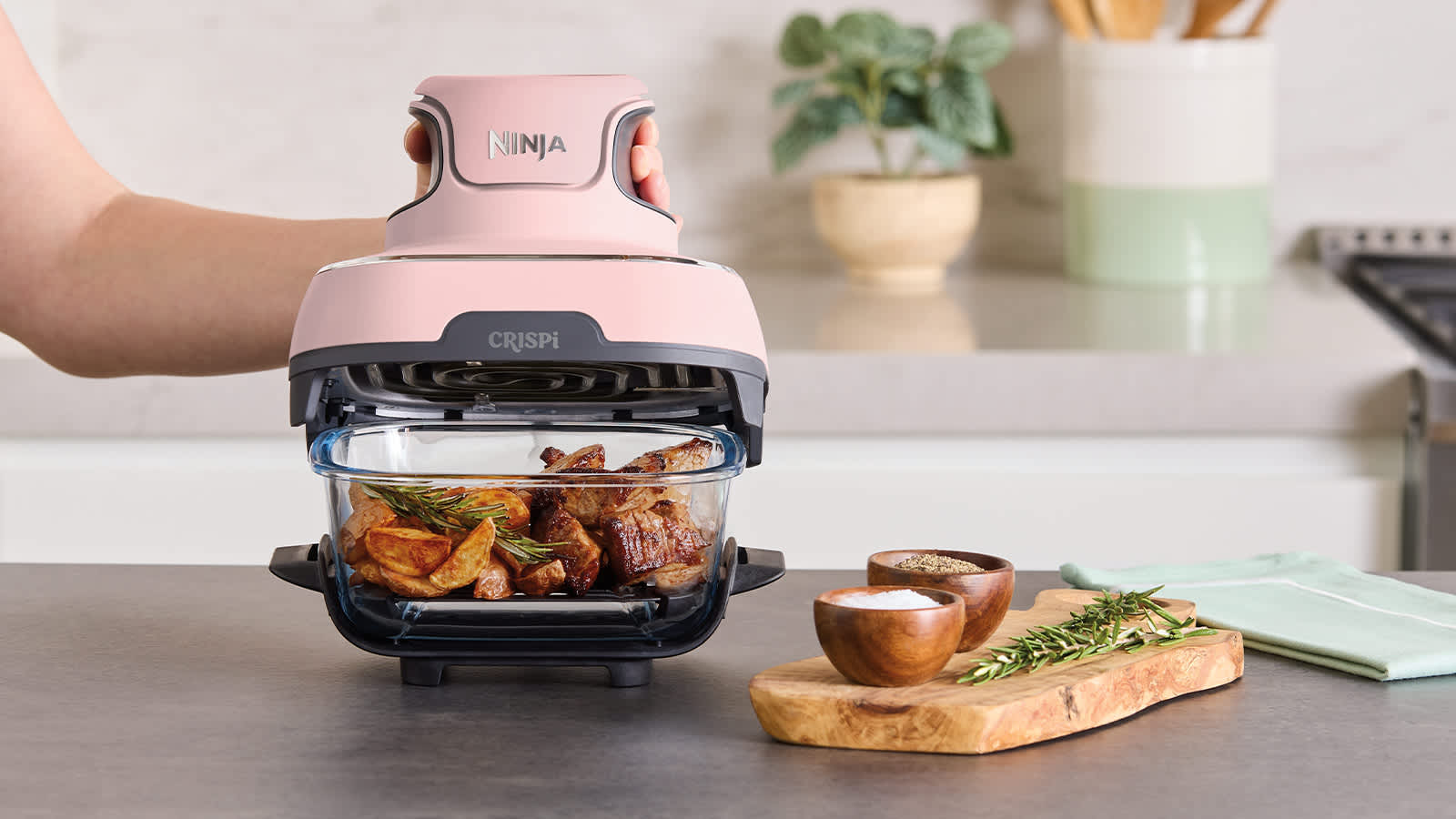 その他 Ninja Crispi Ninja CRISPi 4-in-1 Portable Glass Air Fryer - Stone - Family Set